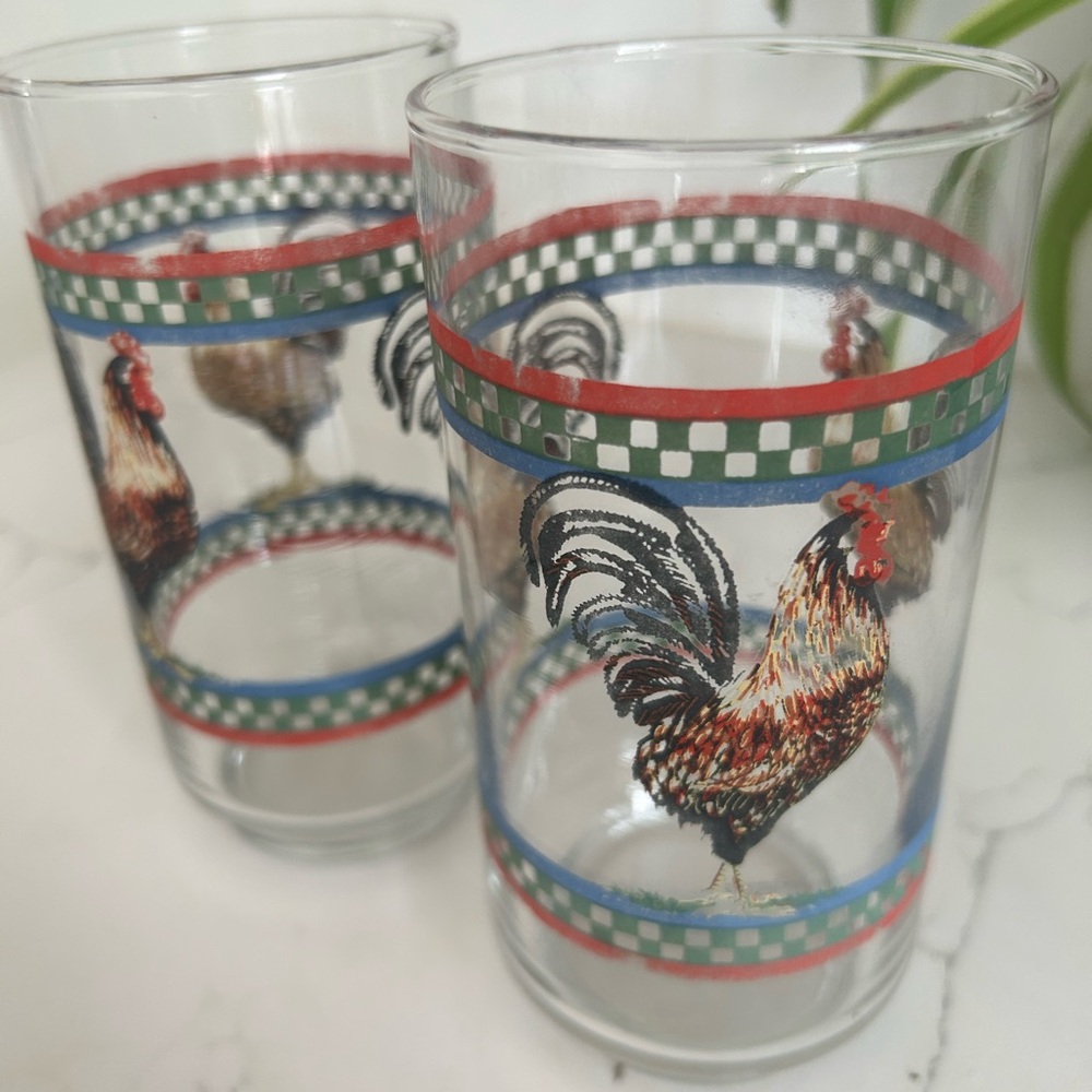 Vintage - Ella’s Rooster Chicken G 16 oz tumblers Glasses set of 2